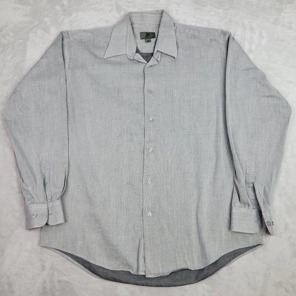Jhane Barnes Shirt Men 16 /34-35 Grey Dress Oxford Button Up Suit Tuck Adult XXL